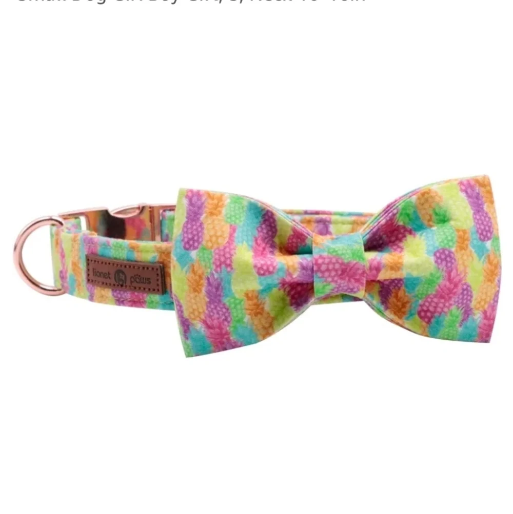 Lionet Paws Colorful Pineapple Dog Collar with Bowtie Size M